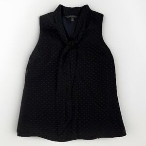 Banana Republic Blouse Womens XS Black Textured Dot Tie Neck Whimsygoth Preppy